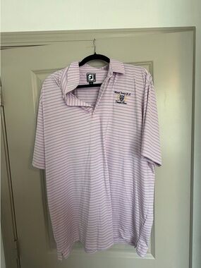 FootJoy Light Pink Polo with Thin Blue Stripes Golf